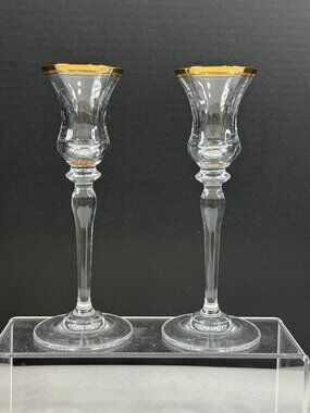Vintage Pair Mikasa Jamestown Glass Candlesticks Gold Trim